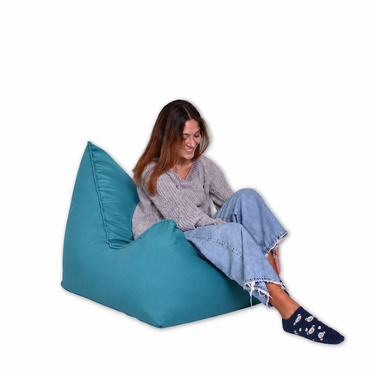 Puff Sillón Lona Turquesa con Relleno