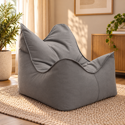 Puff Sillón Lona Gris Con Relleno