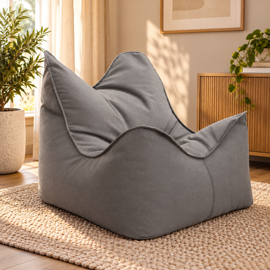 Puff Sillón Lona Gris Con Relleno